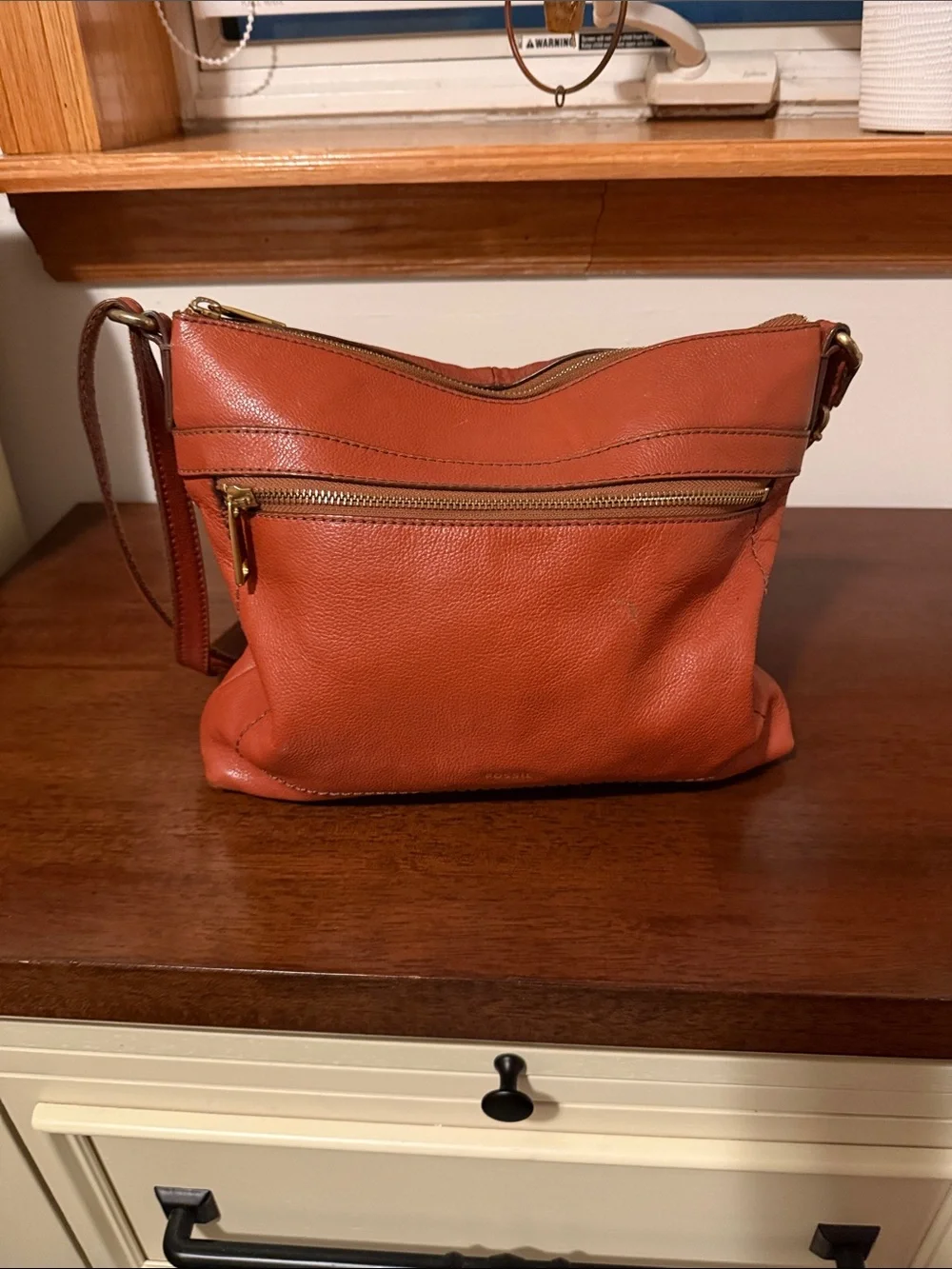 Fossil Rust Orange Pebbled Leather Crossbody with Gold Hardware